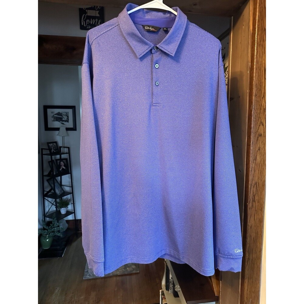 Walter Hagen Essentials Men's XL Purple Striped Long Sleeve Golf Polo Shirt